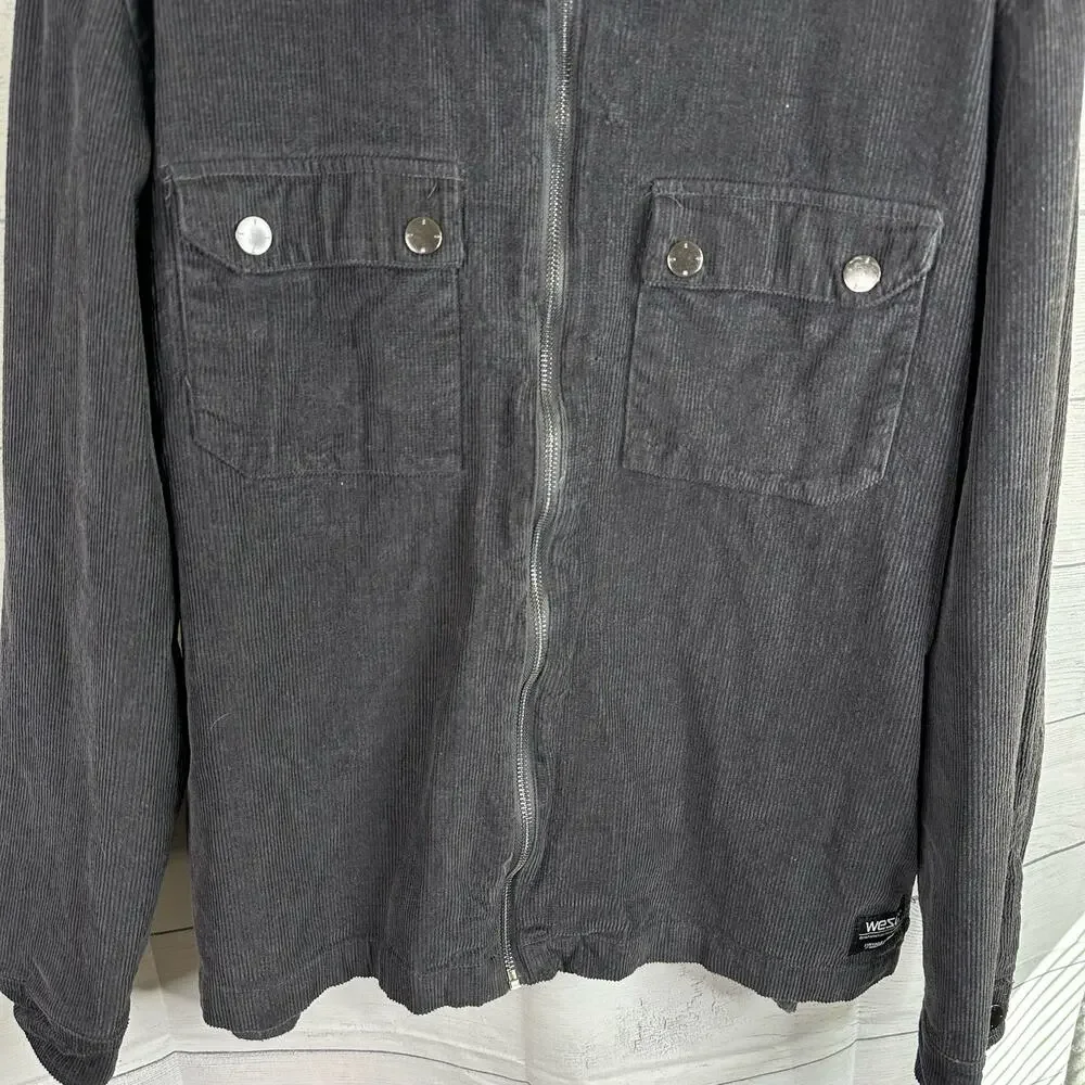 Wesc Mens size Large Womens XL Unisex Corduroy Shirt Jacket Black Cotton Zip Up